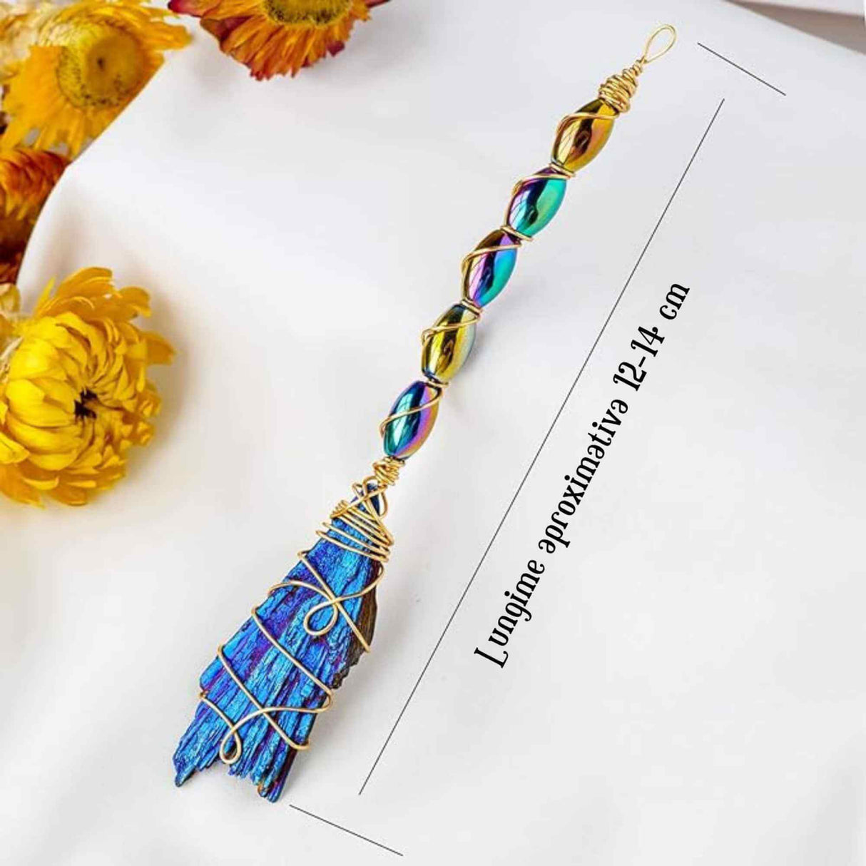 Matura Decorativa 12-14 cm din Turmalina neagra electroplacata curcubeu Perfecta pentru Meditatie si Arta