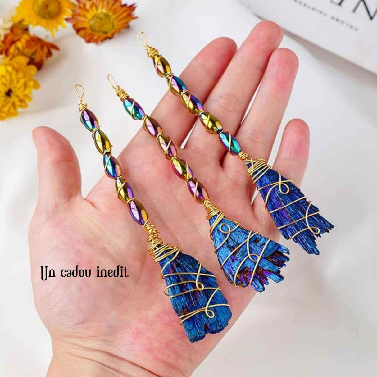 Matura Decorativa 12-14 cm din Turmalina neagra electroplacata curcubeu Perfecta pentru Meditatie si Arta