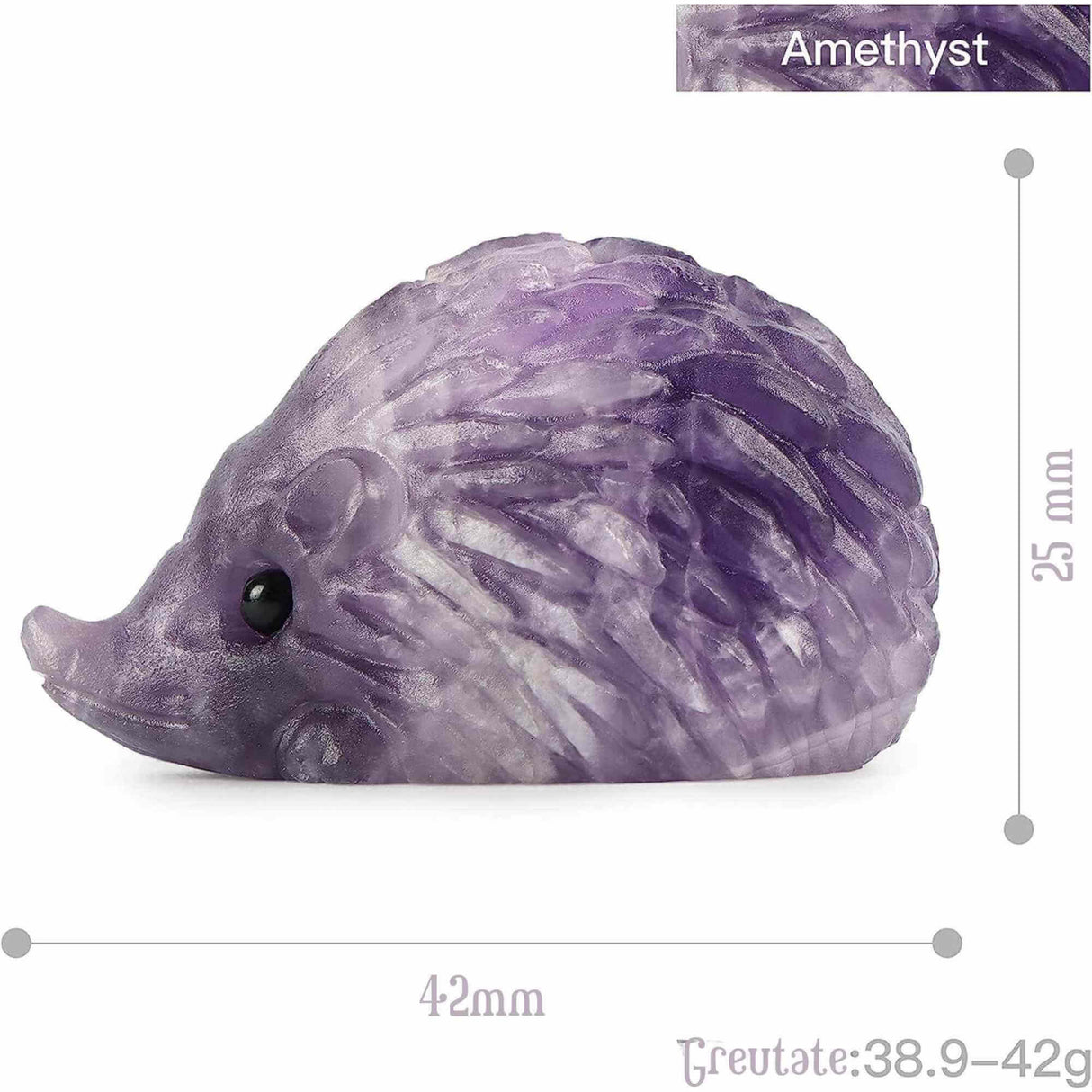 Figurina arici 4cm de cristal semipretios Ametist -Sculptata manual pentru Reiki, decoratiuni interioare