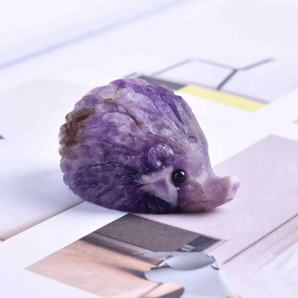 Figurina arici 4cm de cristal semipretios Ametist -Sculptata manual pentru Reiki, decoratiuni interioare