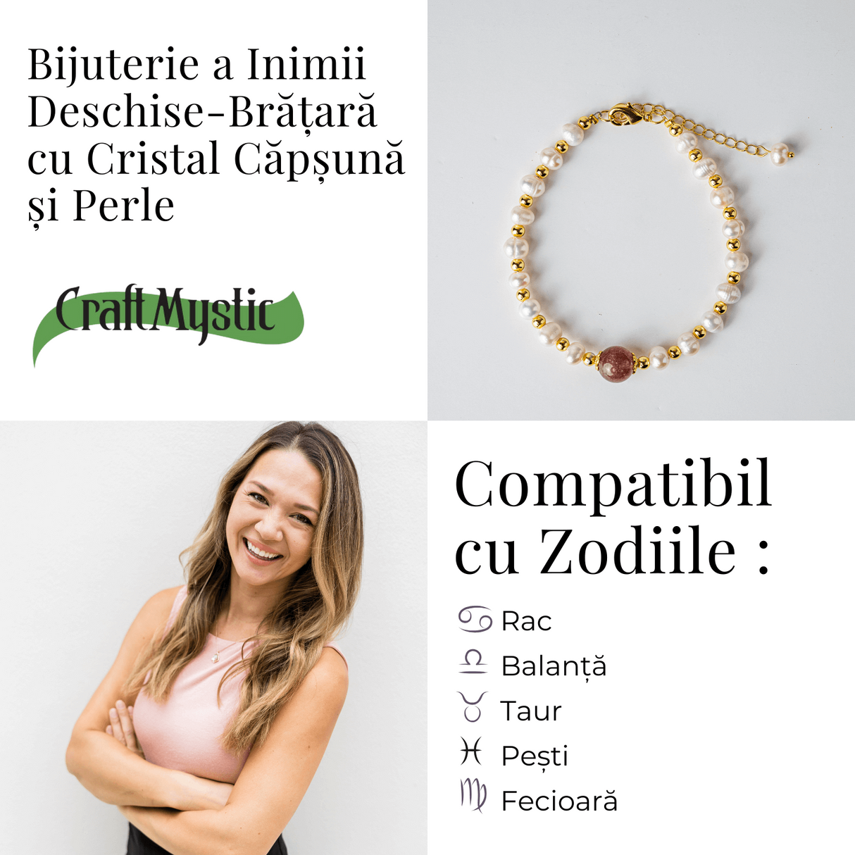 Bijuterie a Inimii Deschise – Bratara cu Cristal Capsuna si Perle