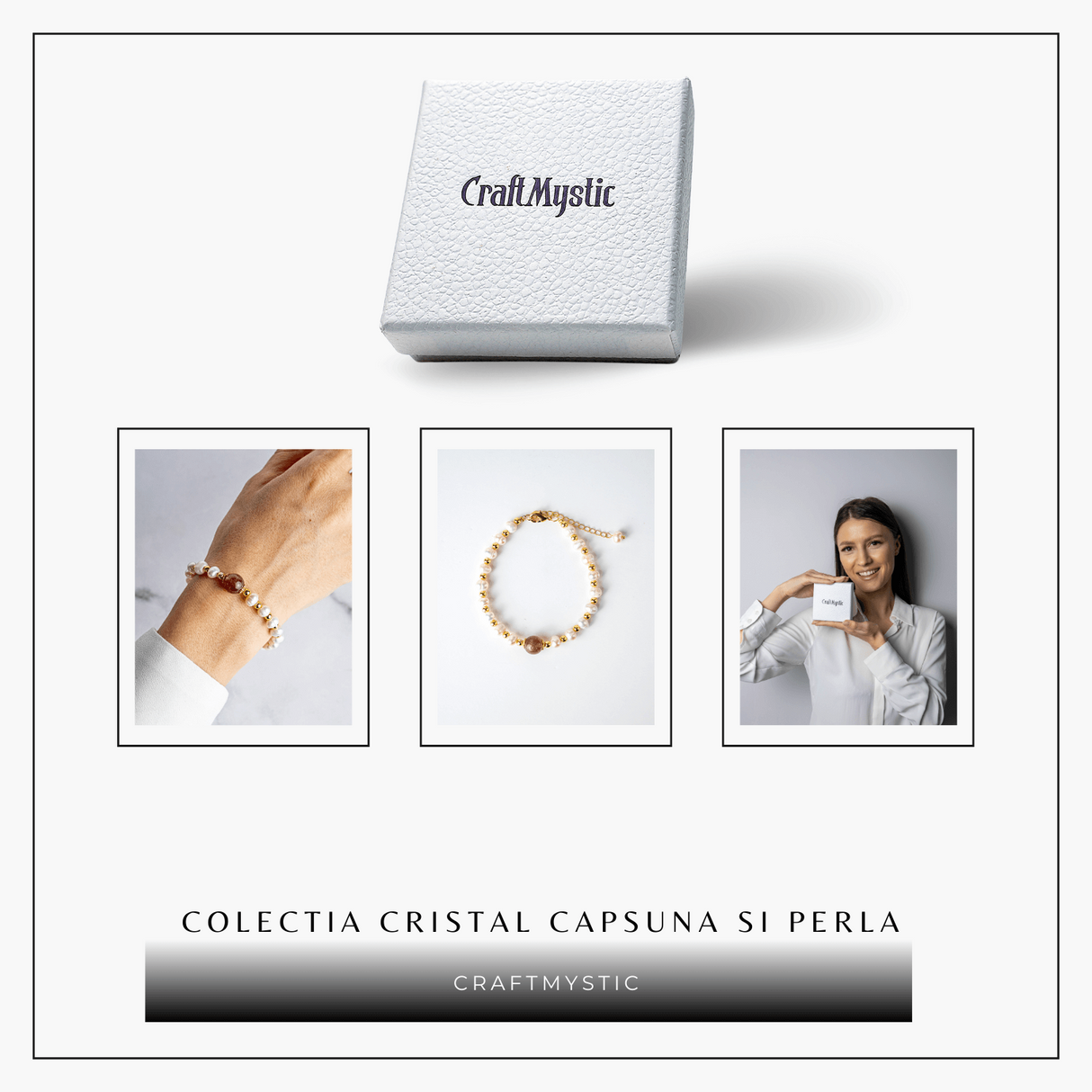 Bijuterie a Inimii Deschise – Bratara cu Cristal Capsuna si Perle