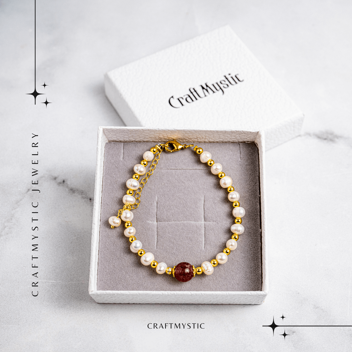 Bijuterie a Inimii Deschise – Bratara cu Cristal Capsuna si Perle