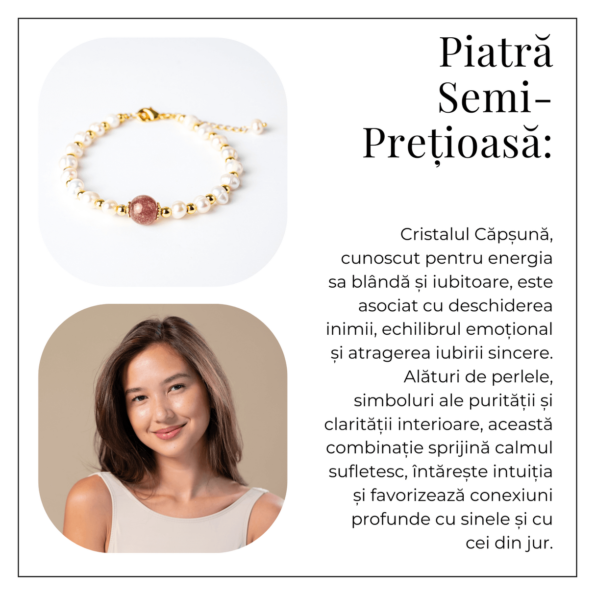 Bijuterie a Inimii Deschise – Bratara cu Cristal Capsuna si Perle