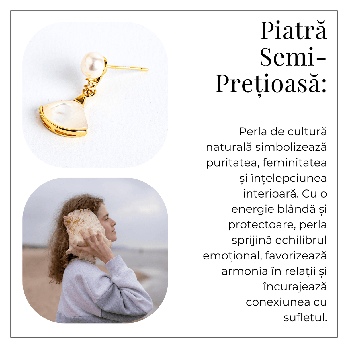 Gratie si prospetime – Cercei cu scoica sculptata si perla de cultura