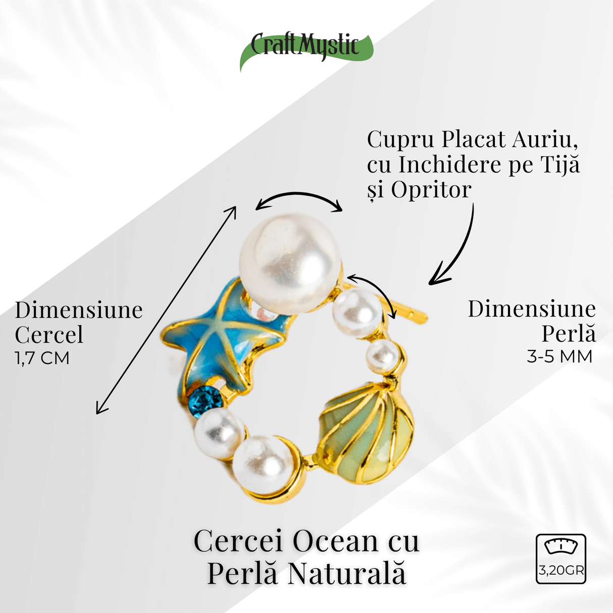Spirit liber – Cercei Ocean cu perla naturala si detalii marine