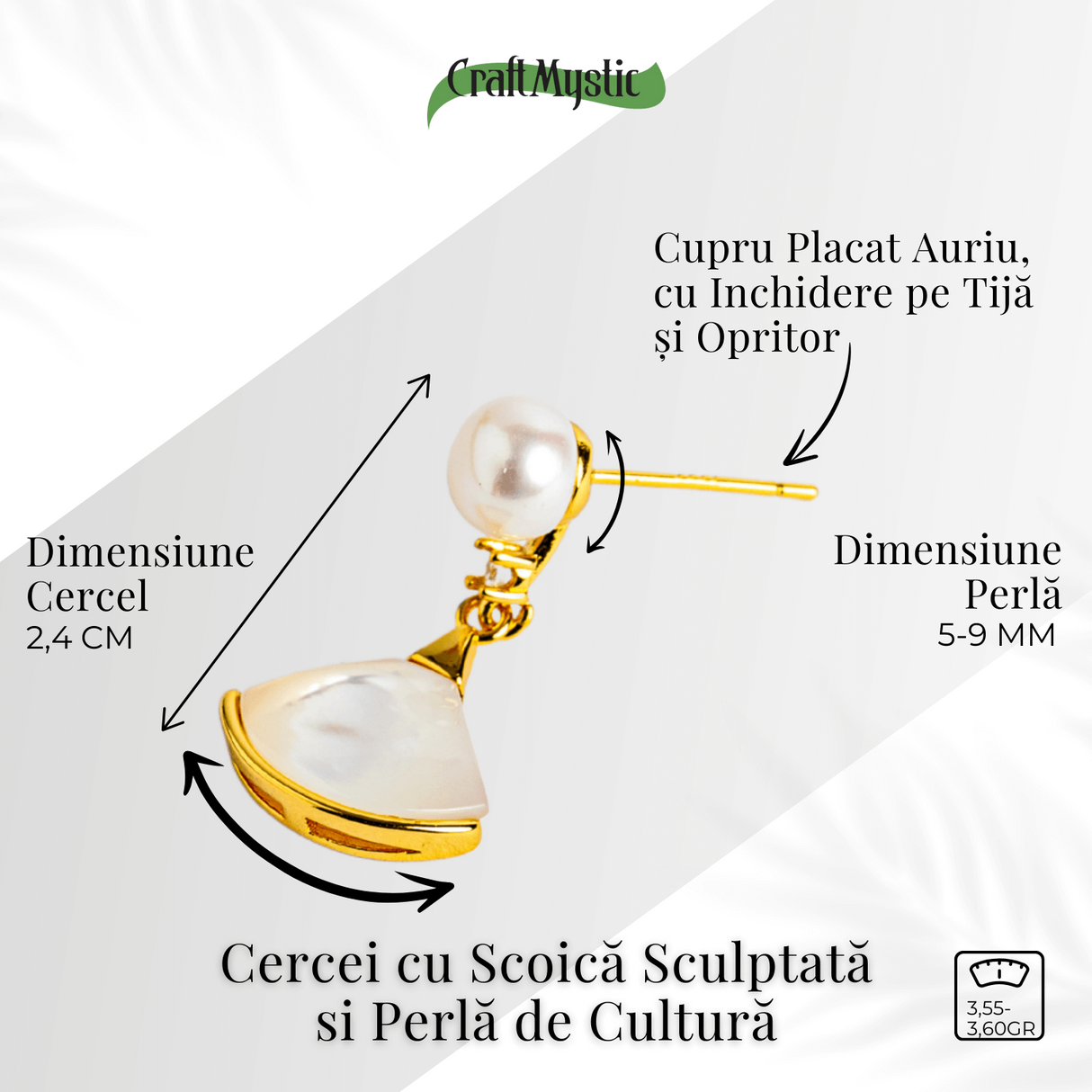 Gratie si prospetime – Cercei cu scoica sculptata si perla de cultura