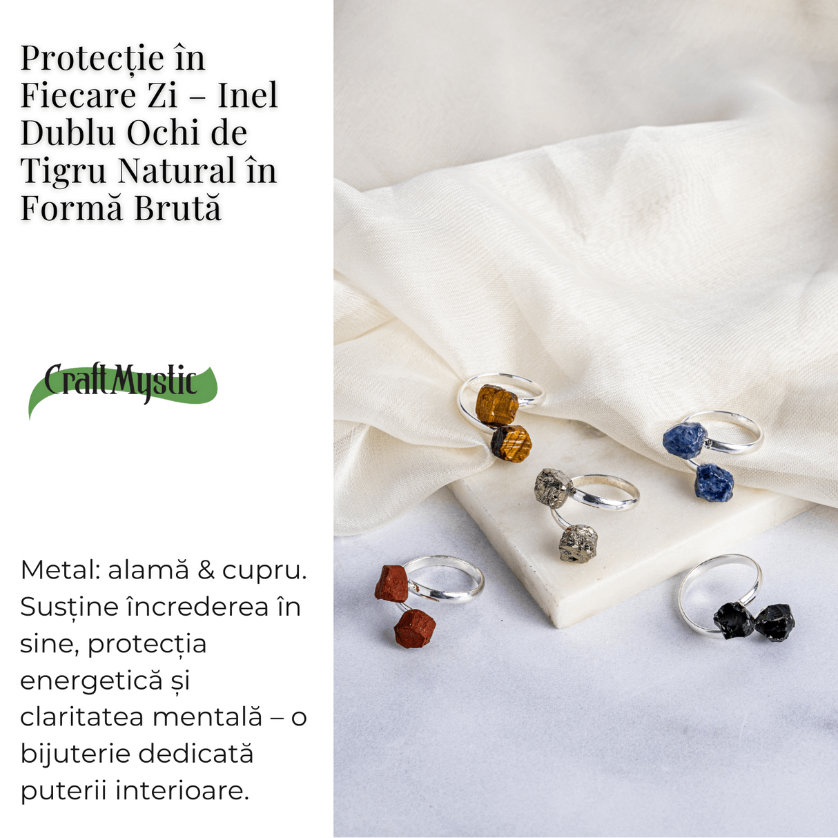 Protectie in fiecare zi – Inel dublu Ochi de tigru natural in forma bruta