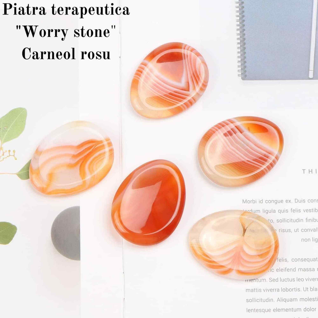 Piatra terapeutica 4 cm "Worry Stone" Carneol rosu