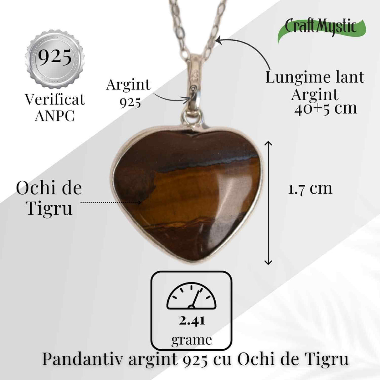 Curaj si Protectie Zilnica – Colier Inima din Argint 925 cu Ochi de Tigru