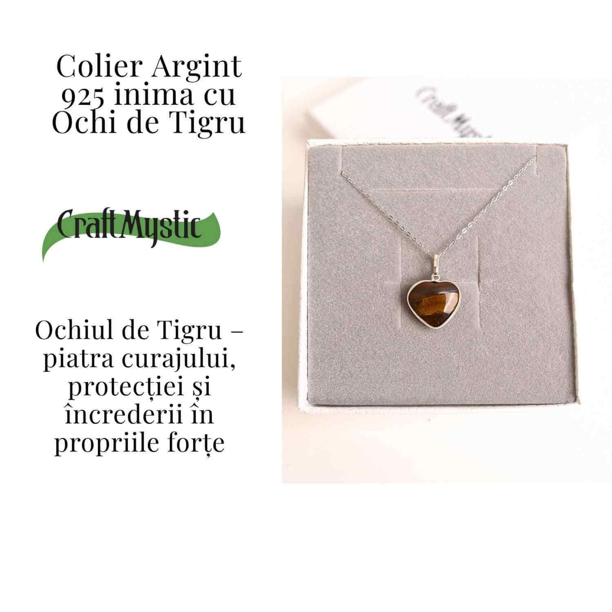 Curaj si Protectie Zilnica – Colier Inima din Argint 925 cu Ochi de Tigru