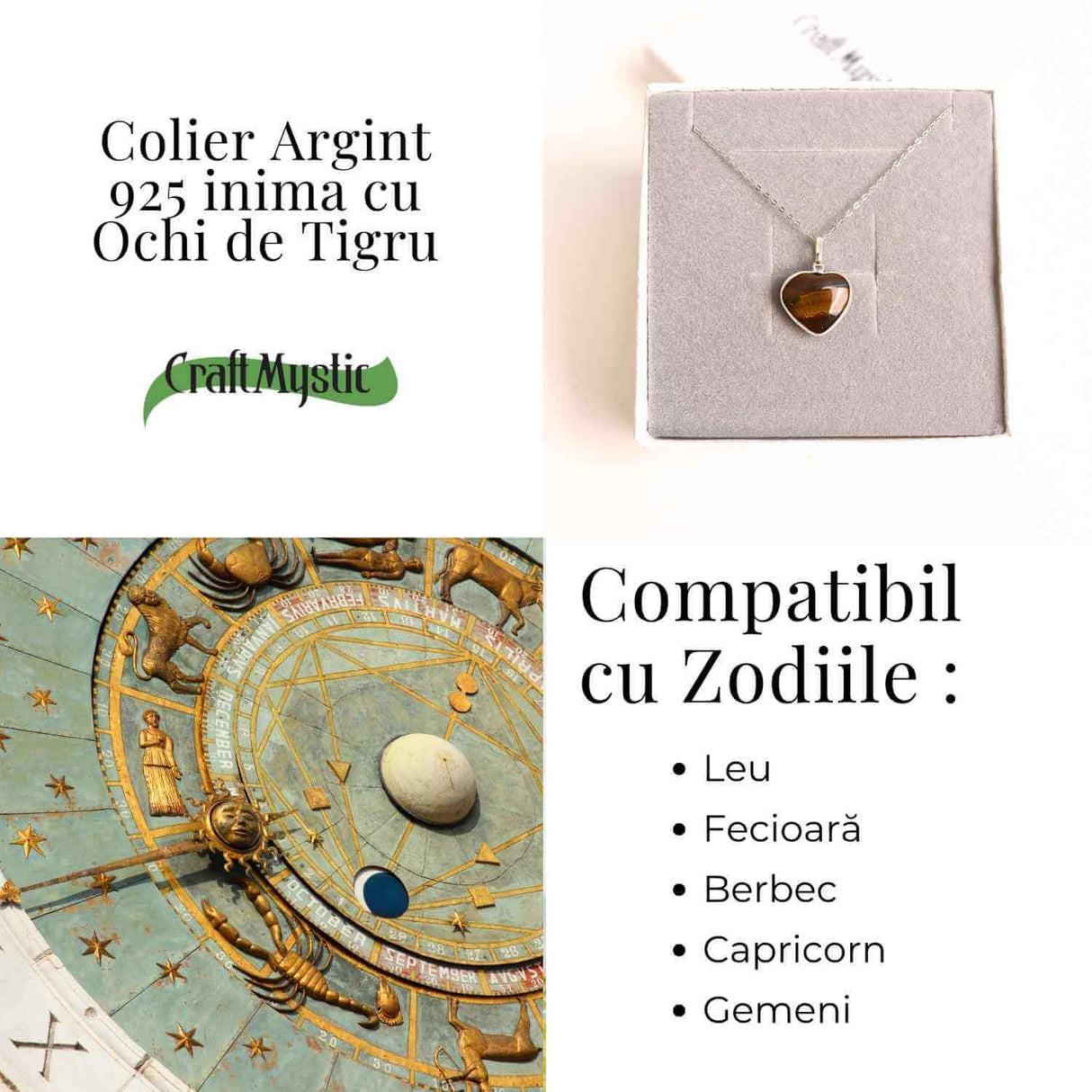 Curaj si Protectie Zilnica – Colier Inima din Argint 925 cu Ochi de Tigru