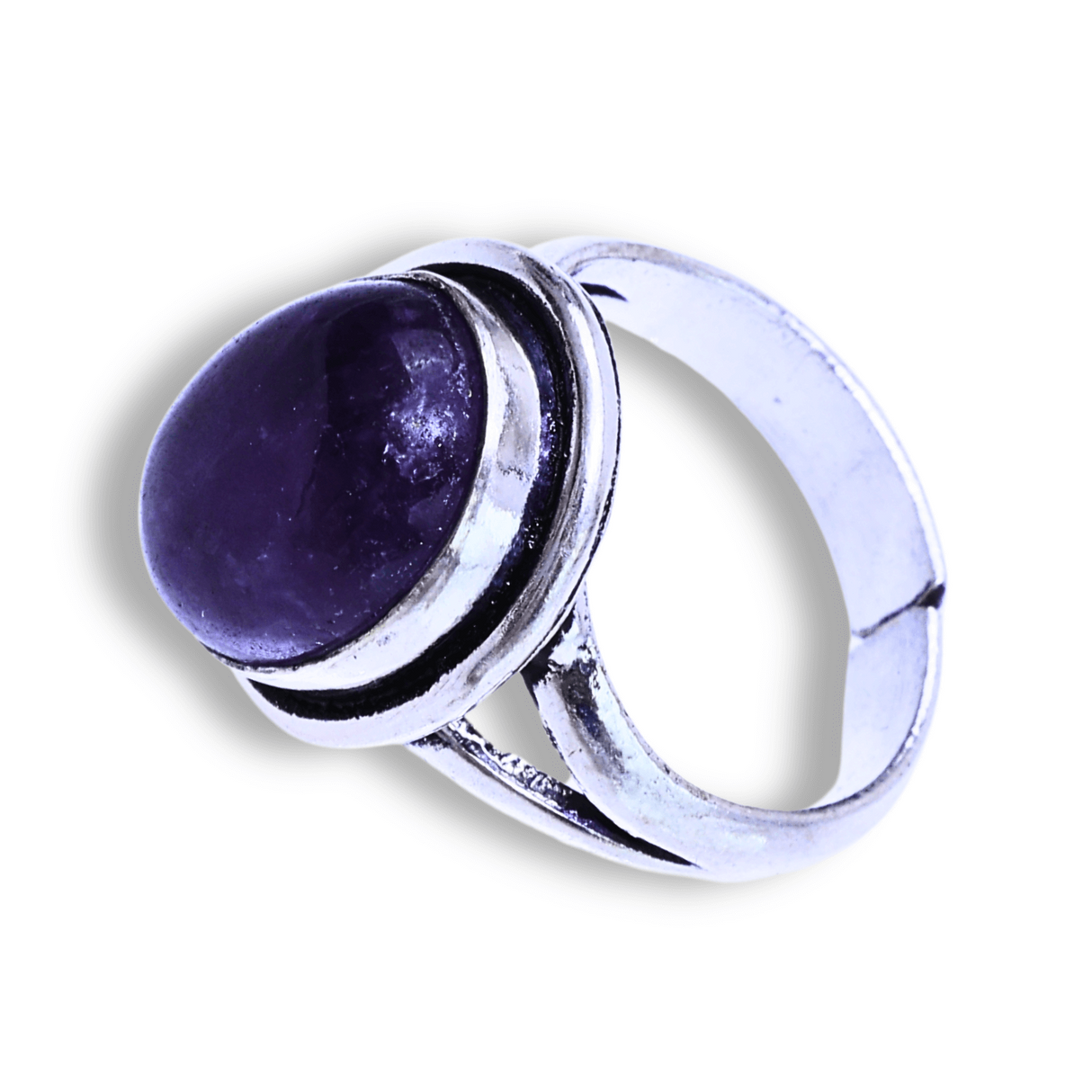 Inel Ajustabil Argintiu cu Ametist Natural forma neregulata, pentru echilibru si claritate