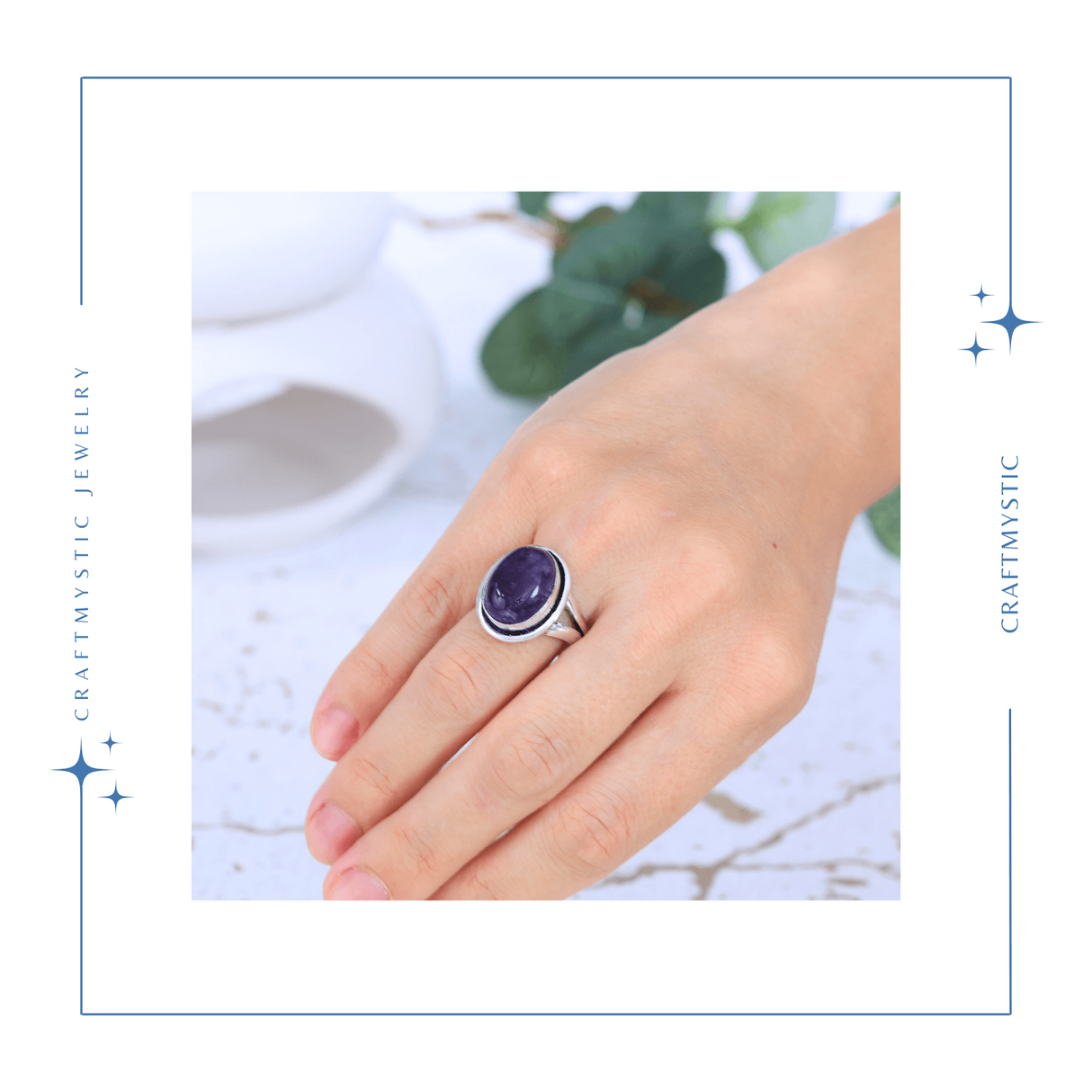 Inel Ajustabil Argintiu cu Ametist Natural forma neregulata, pentru echilibru si claritate