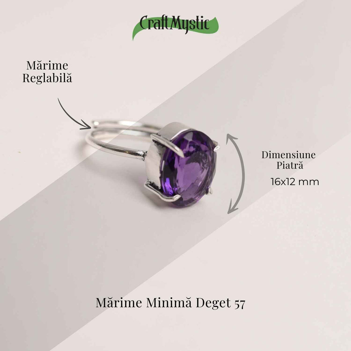 Inel Reglabil Argintiu cu Ametist Fatetat - Energie si Echilibru