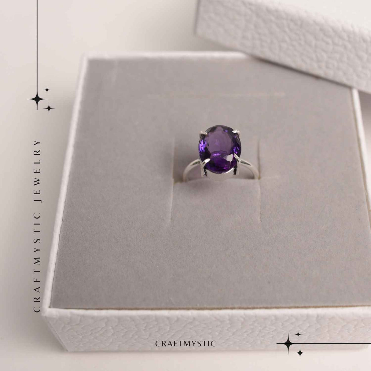 Inel Reglabil Argintiu cu Ametist Fatetat - Energie si Echilibru