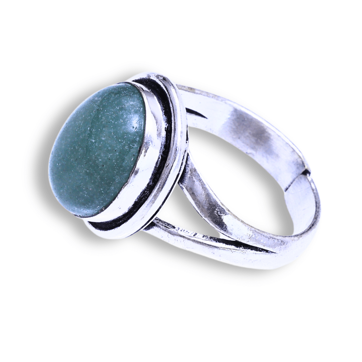 Inel Ajustabil Argintiu cu Aventurin Verde natural oval, pentru noroc si echilibru