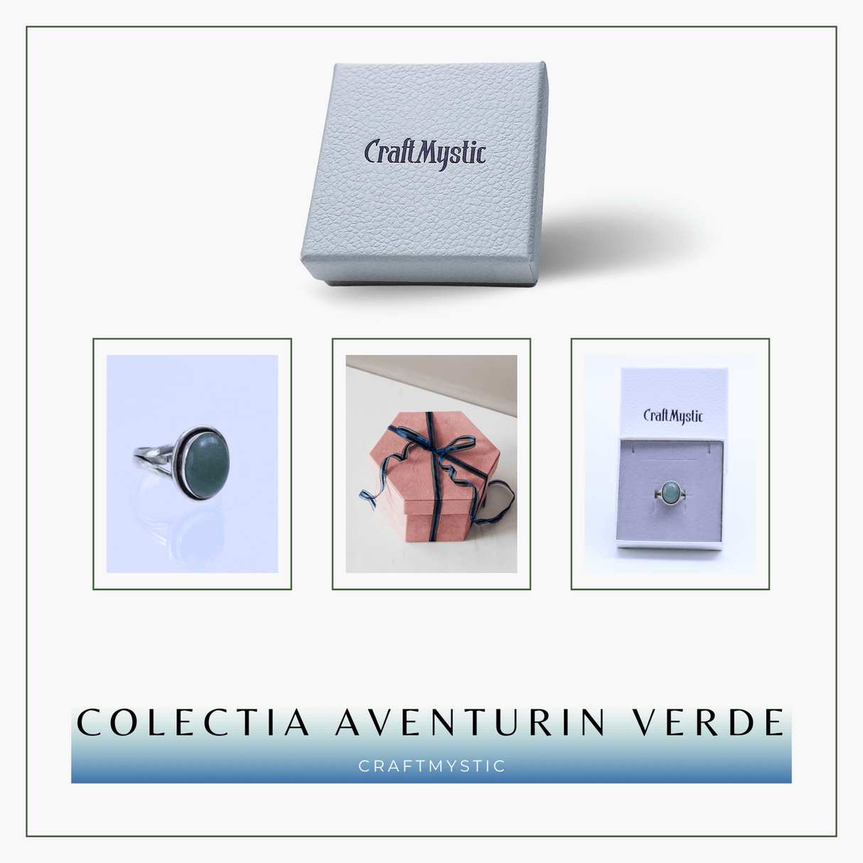 Inel Ajustabil Argintiu cu Aventurin Verde natural oval, pentru noroc si echilibru