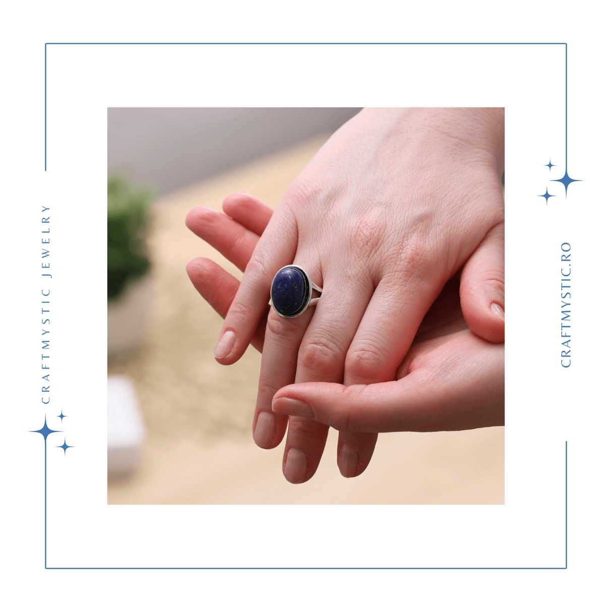 Inel Reglabil Metal Argintiu cu Piatra Naturala Lapis Lazuli