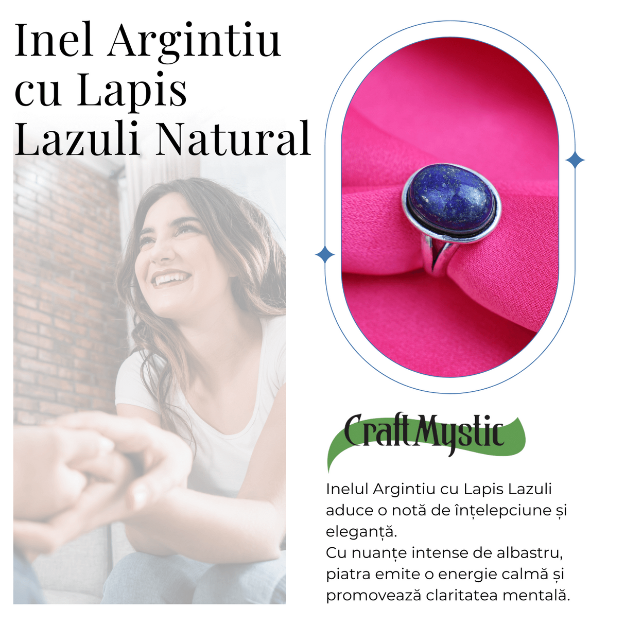 Inel Reglabil Metal Argintiu cu Piatra Naturala Lapis Lazuli