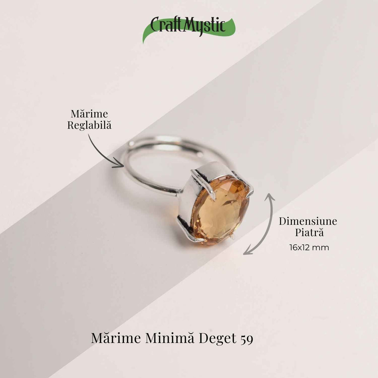 Inel Reglabil cu Citrin Natural Fatetat pentru Energie Pozitiva