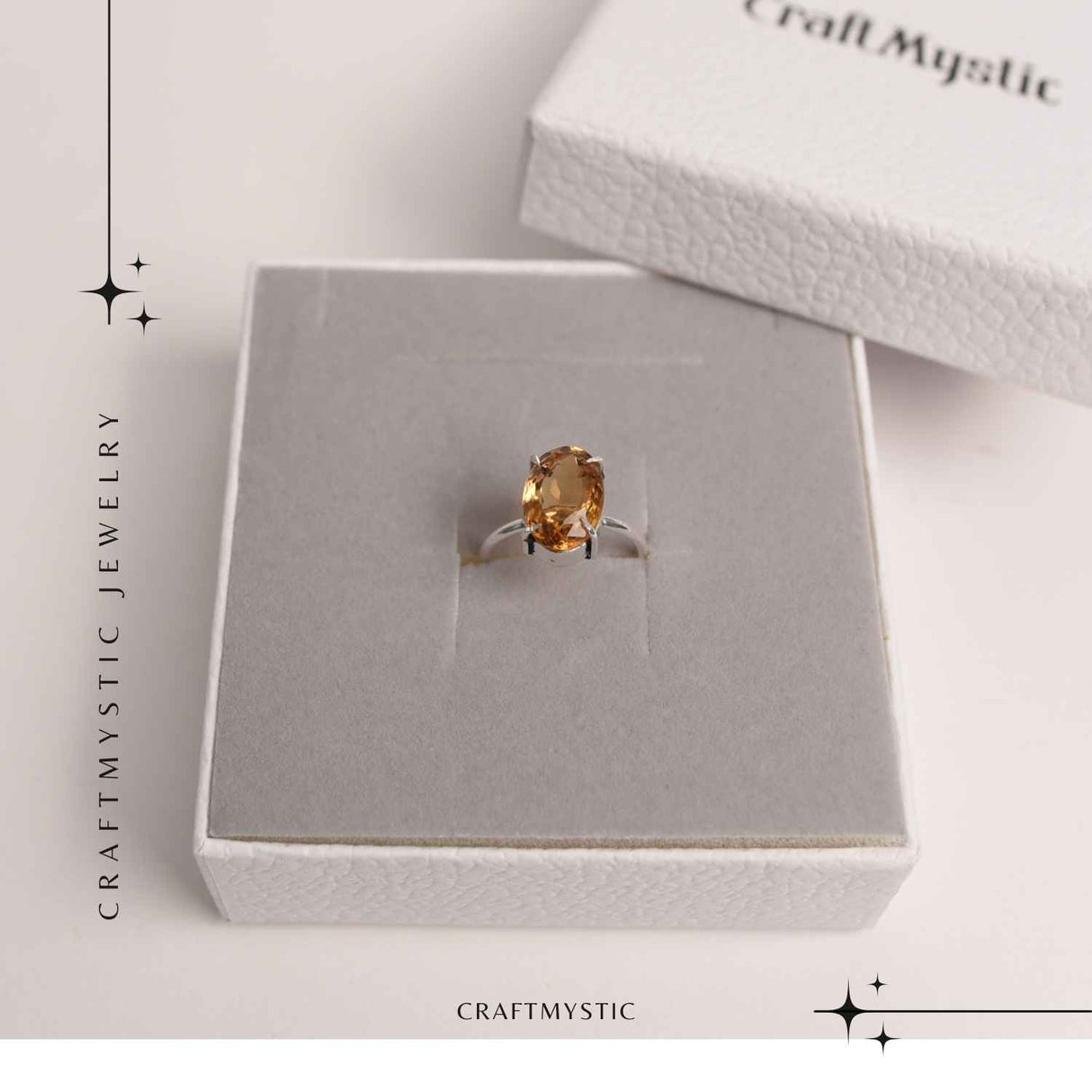 Inel Reglabil cu Citrin Natural Fatetat pentru Energie Pozitiva