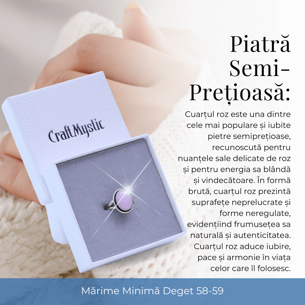 Inel Ajustabil Argintiu cu Cuart Roz natural oval, pentru iubire si armonie