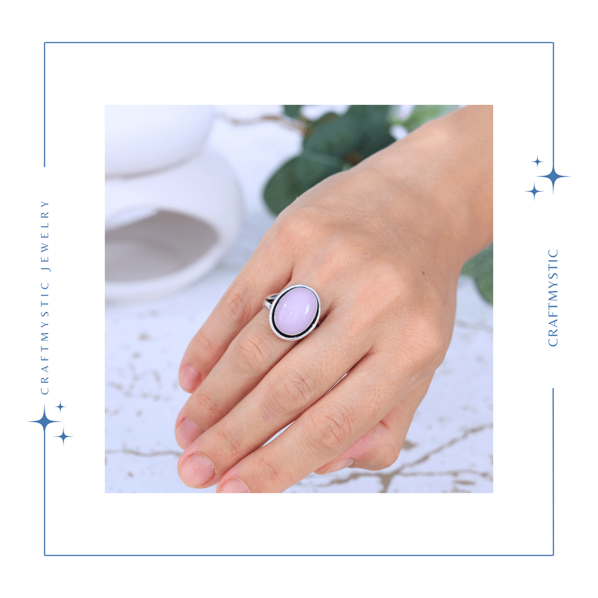 Inel Ajustabil Argintiu cu Cuart Roz natural oval, pentru iubire si armonie