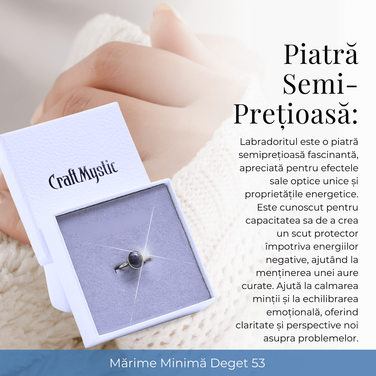 Inel Ajustabil Argintiu cu Labradorit natural oval, pentru protectie si intuitie
