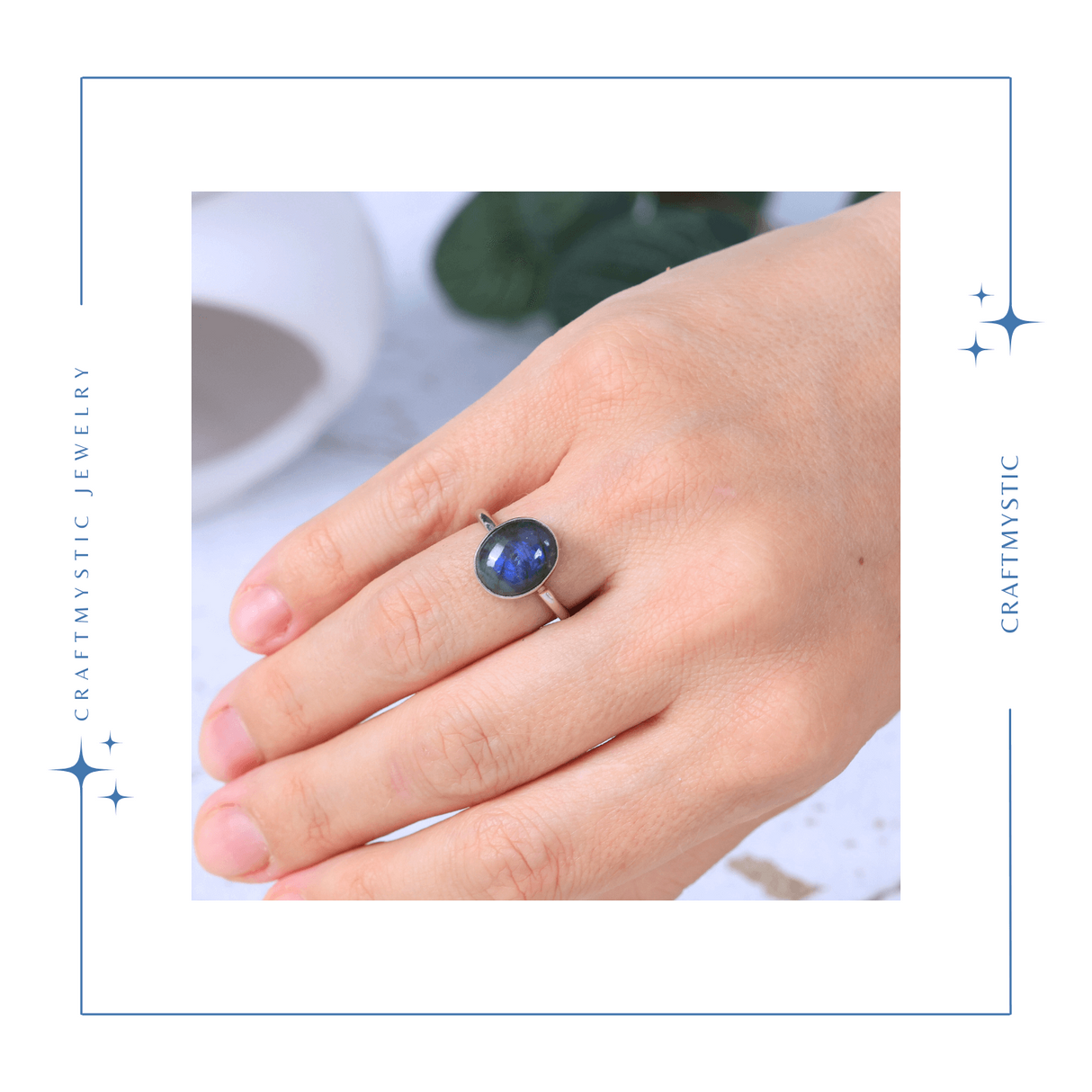 Inel Ajustabil Argintiu cu Labradorit natural oval, pentru protectie si intuitie