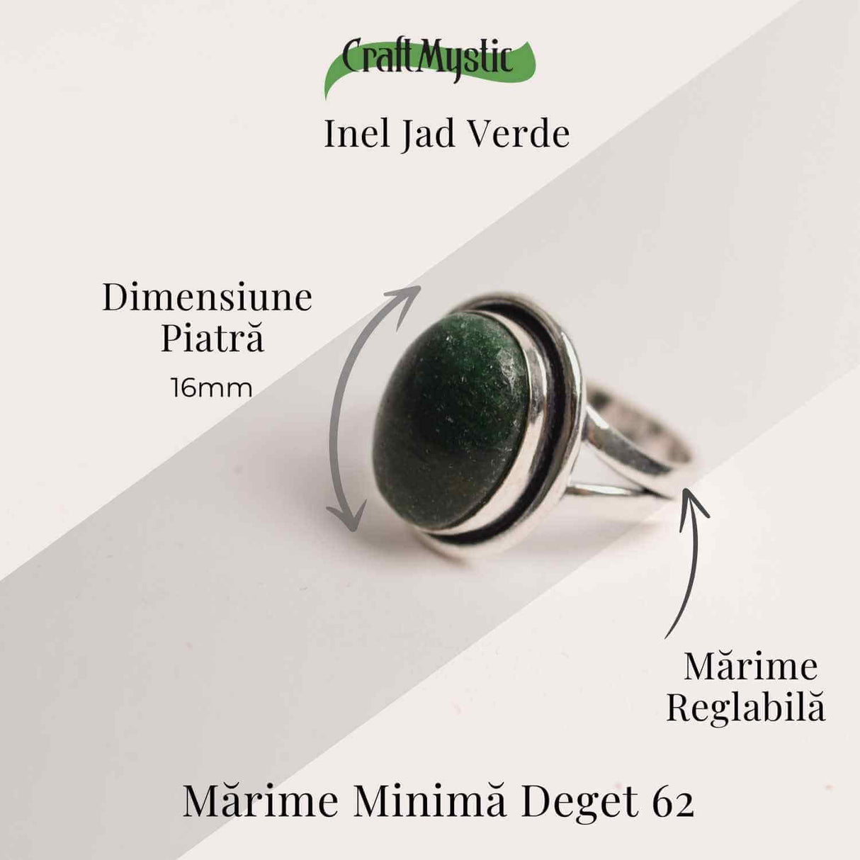 Inel Ajustabil Argintiu cu Jad Verde – Echilibru si protectie energetica