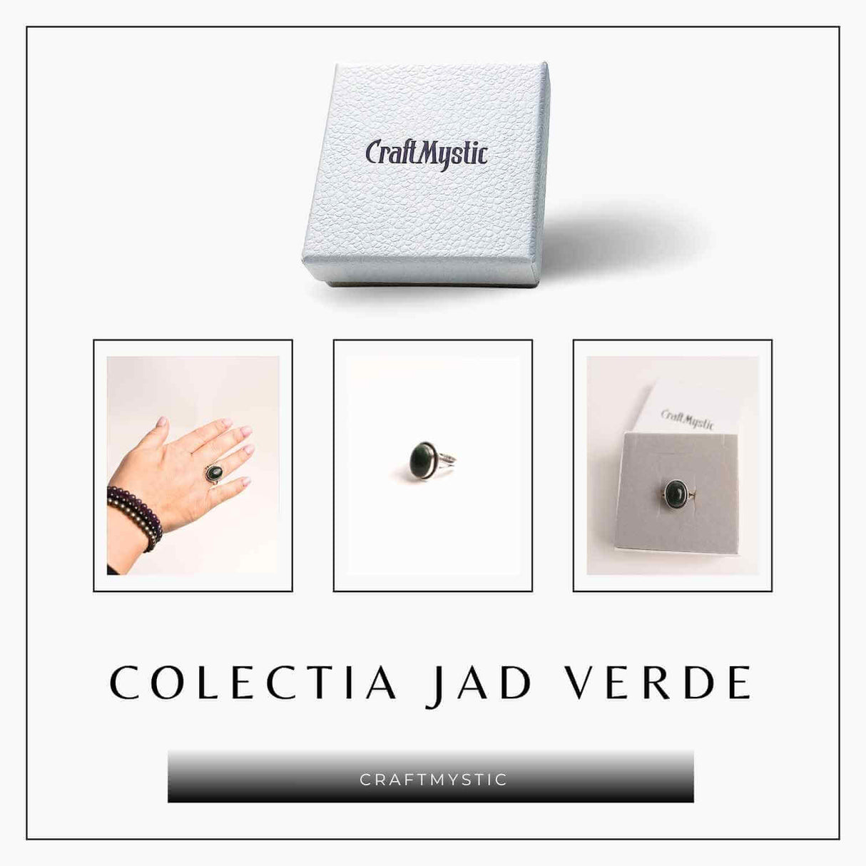 Inel Ajustabil Argintiu cu Jad Verde – Echilibru si protectie energetica