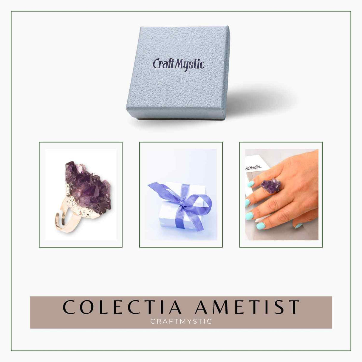 Inel ajustabil argintiu cu piatra naturala cluster Ametist