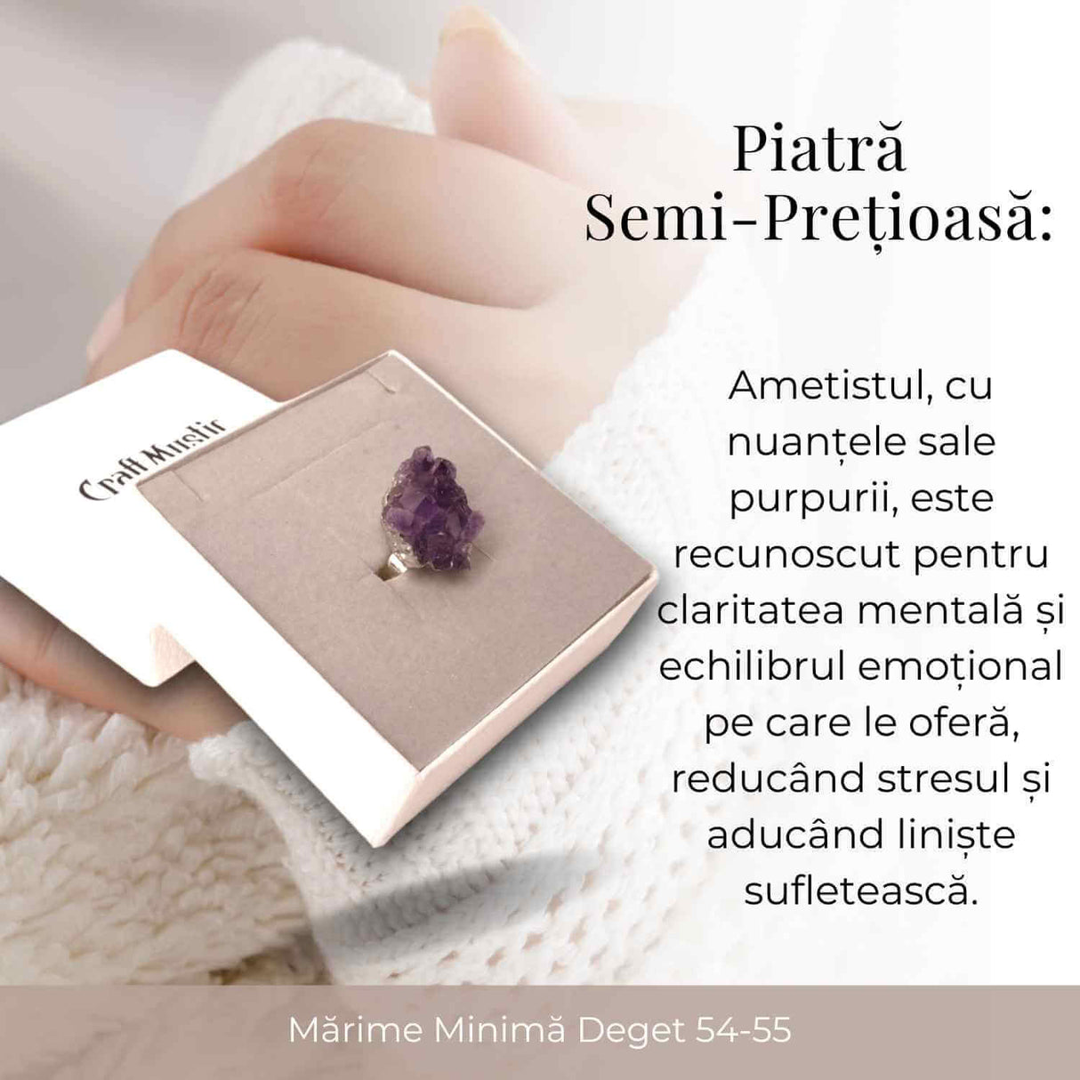 Inel ajustabil argintiu cu piatra naturala cluster Ametist