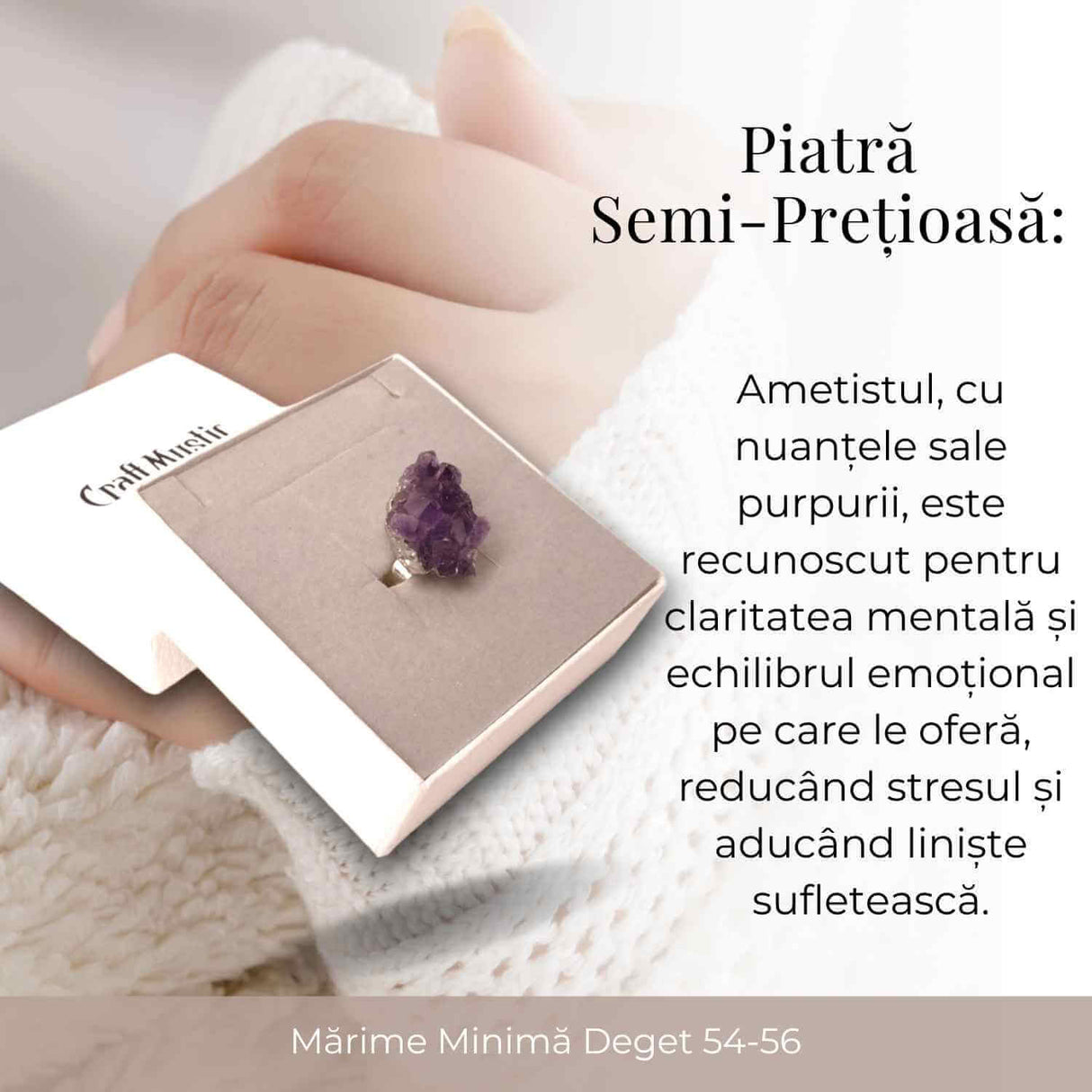 Inel ajustabil argintiu cu piatra naturala cluster Ametist