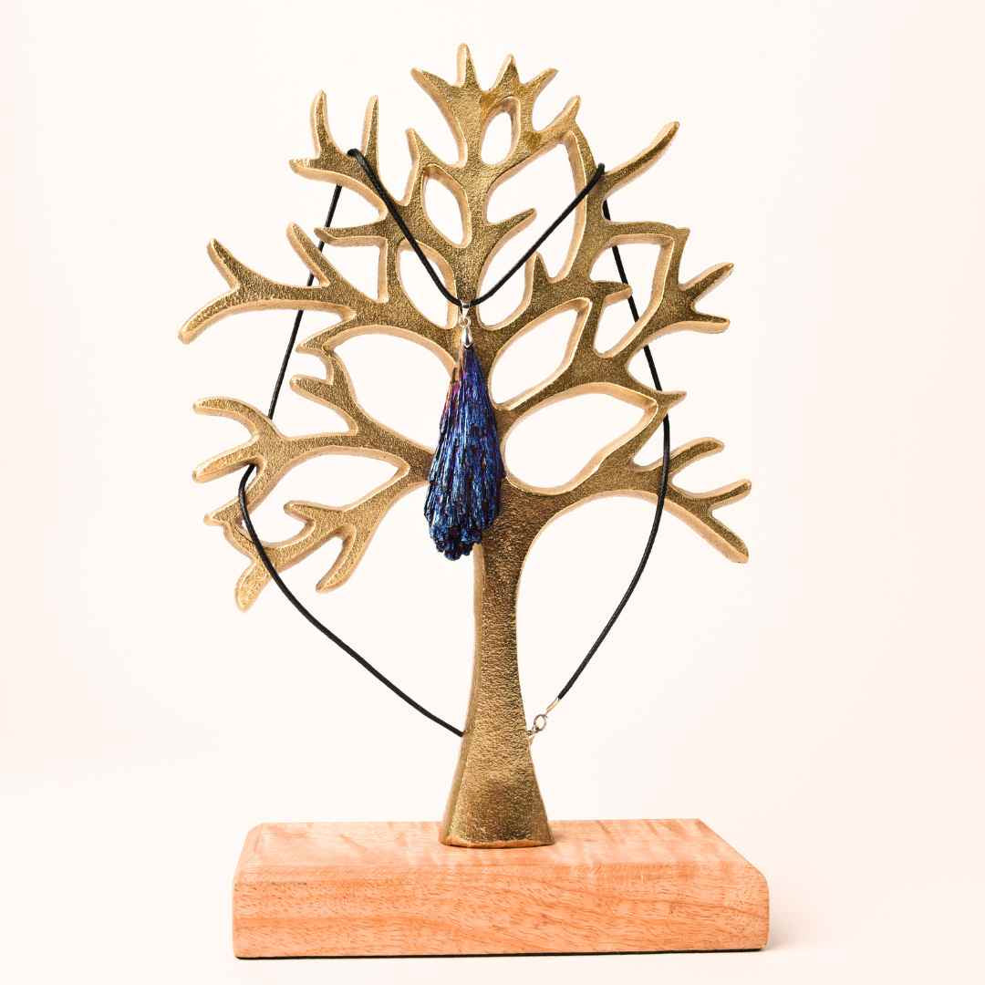 Colier 6-7 cm ajustabil cu cristal natural Turmalina neagra elctroplacat curcubeu