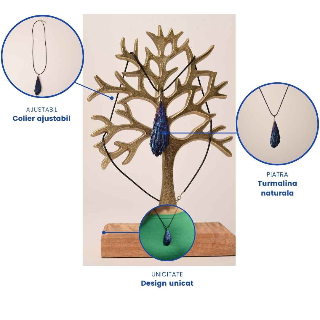 Colier 6-7 cm ajustabil cu cristal natural Turmalina neagra elctroplacat curcubeu