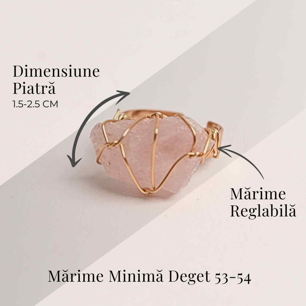Inel Ajustabil Cuart Roz Brut forma neregulata- Vindecare Emotionala si Iubire