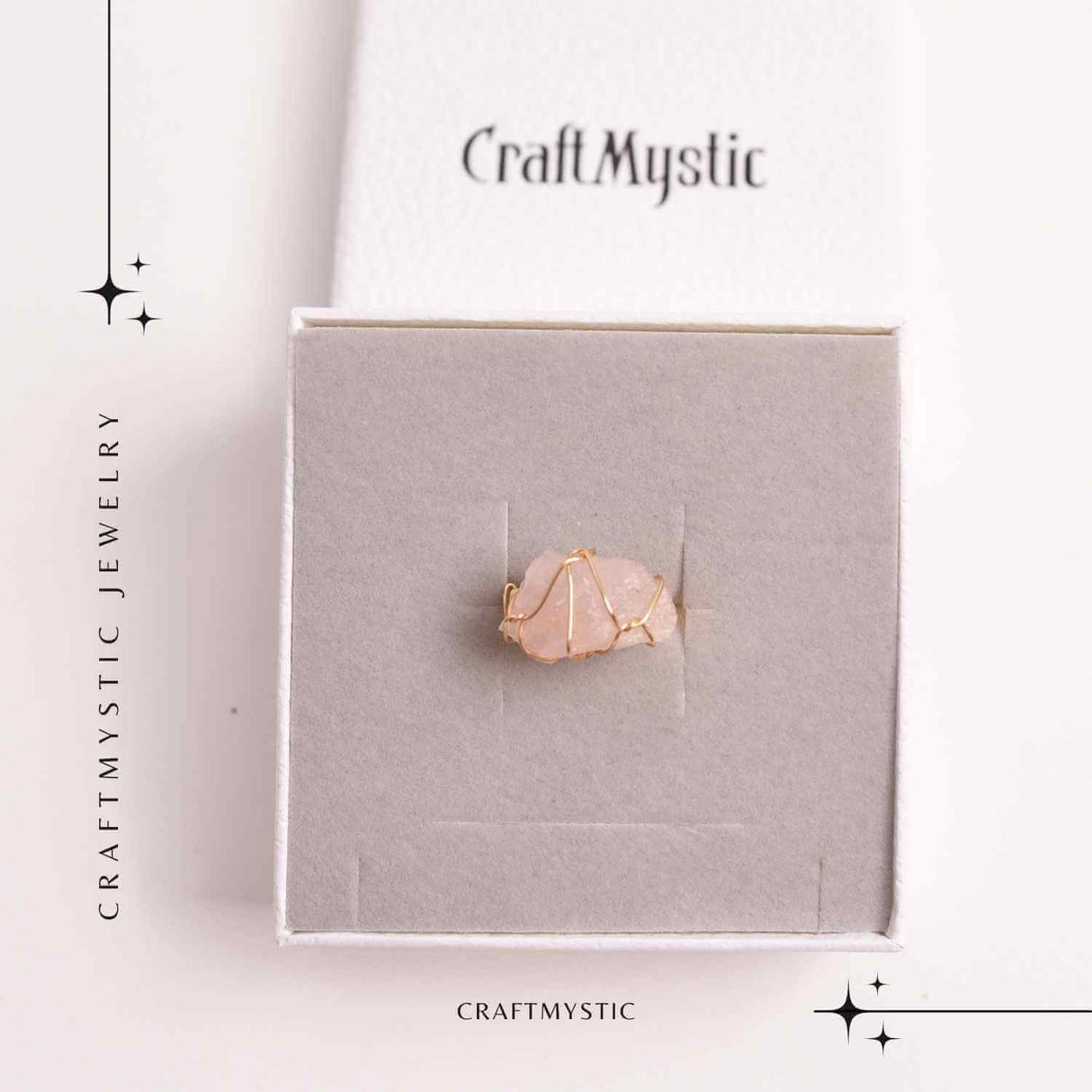 Inel Ajustabil Cuart Roz Brut forma neregulata- Vindecare Emotionala si Iubire