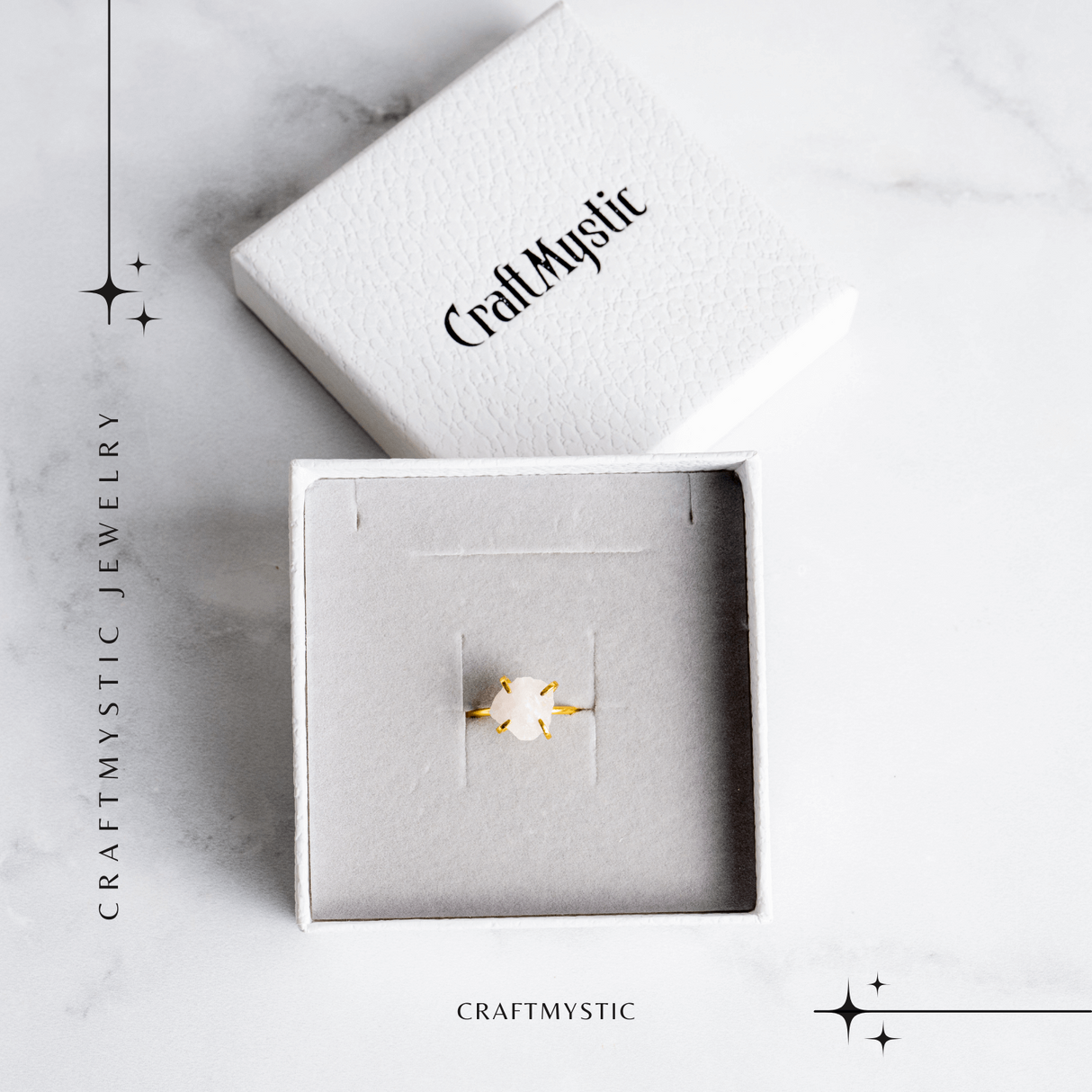 Inel Ajustabil Auriu cu Cuart Roz Brut pentru Echilibru Emotional