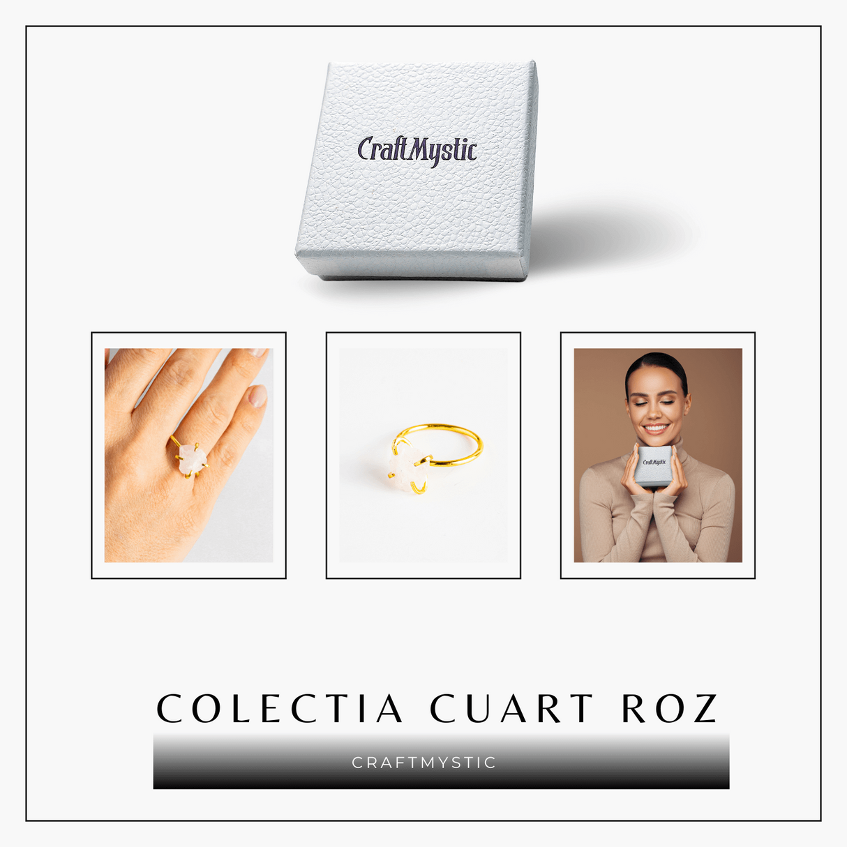 Inel Ajustabil Auriu cu Cuart Roz Brut pentru Echilibru Emotional