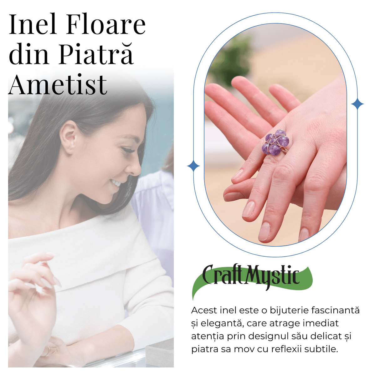 Inel Auriu cu Design Floral din Ametist