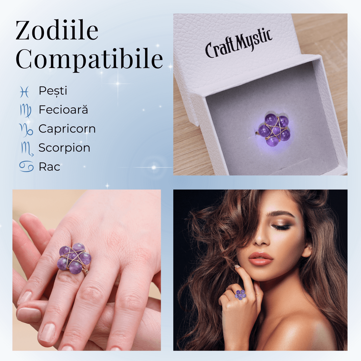 Inel Auriu cu Design Floral din Ametist