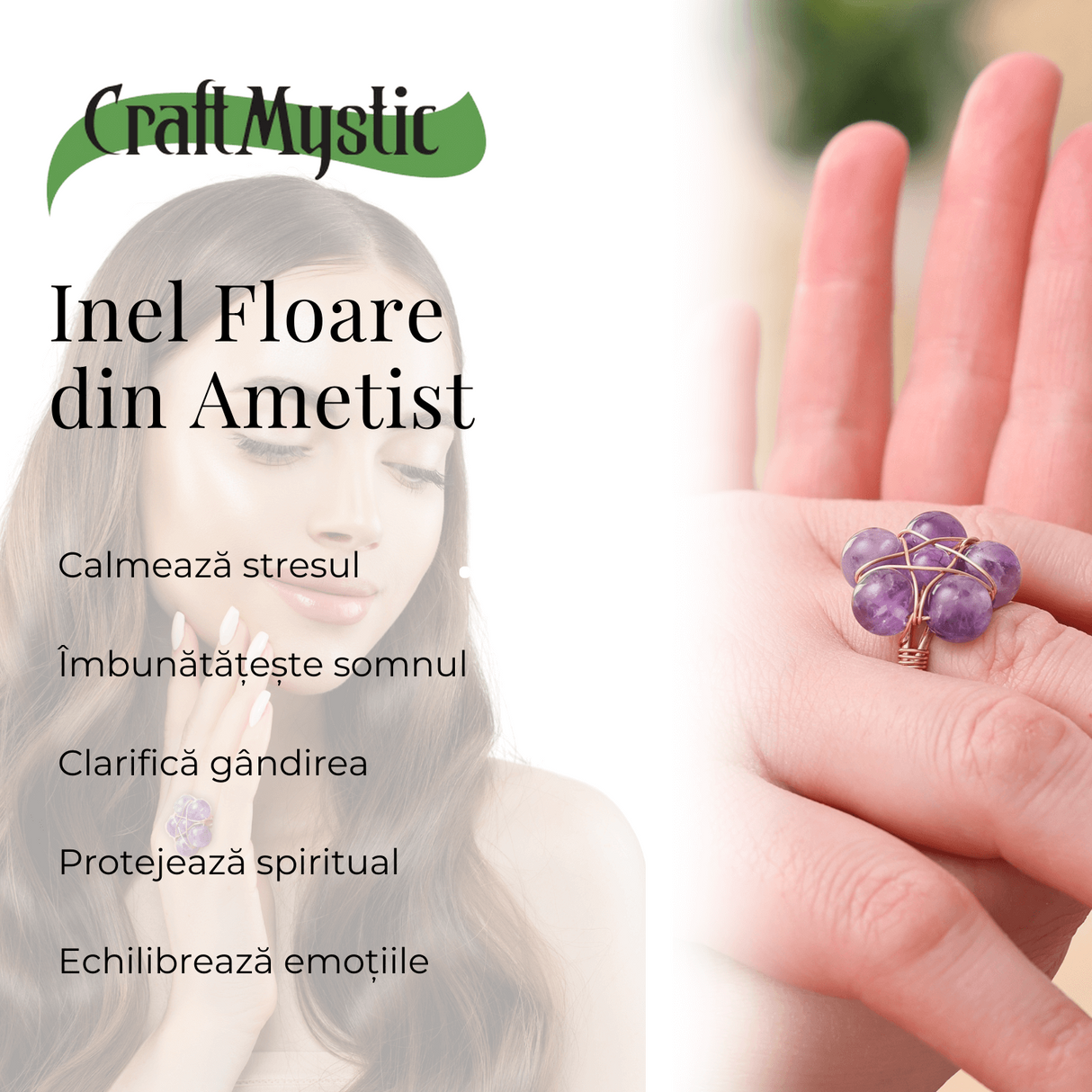 Inel Auriu cu Design Floral din Ametist
