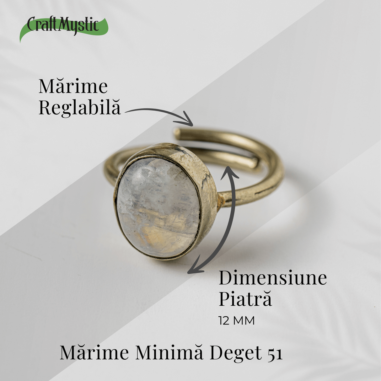 Inel Reglabil Argintiu cu Piatra Lunii Curcubeu – Intuitie si Liniste