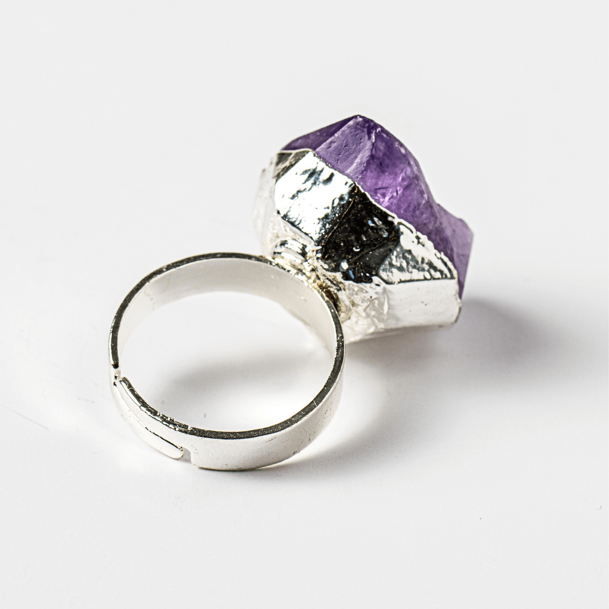 Inel argintiu ajustabil cu vart de Ametist natural, pentru calm si claritate
