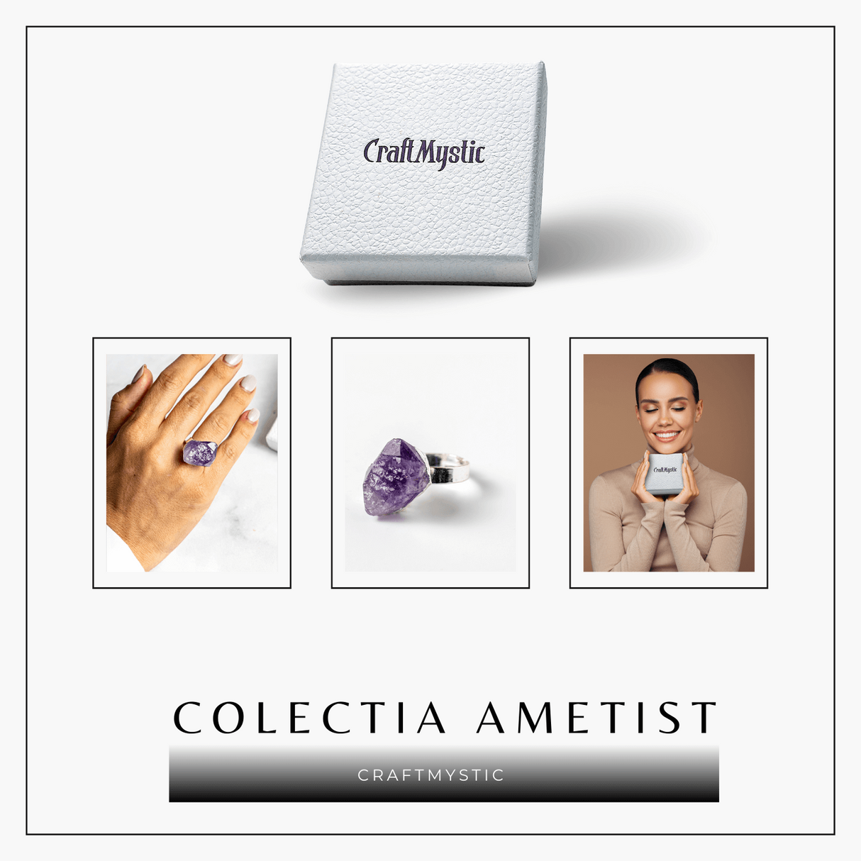 Inel argintiu ajustabil cu vart de Ametist natural, pentru calm si claritate