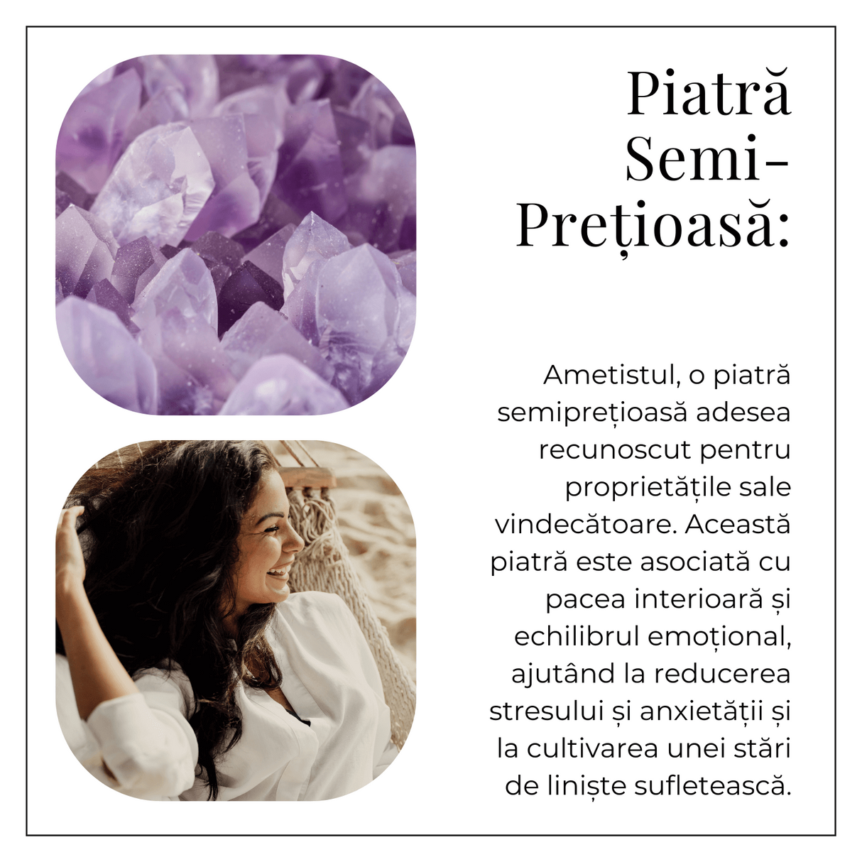 Inel argintiu ajustabil cu vart de Ametist natural, pentru calm si claritate