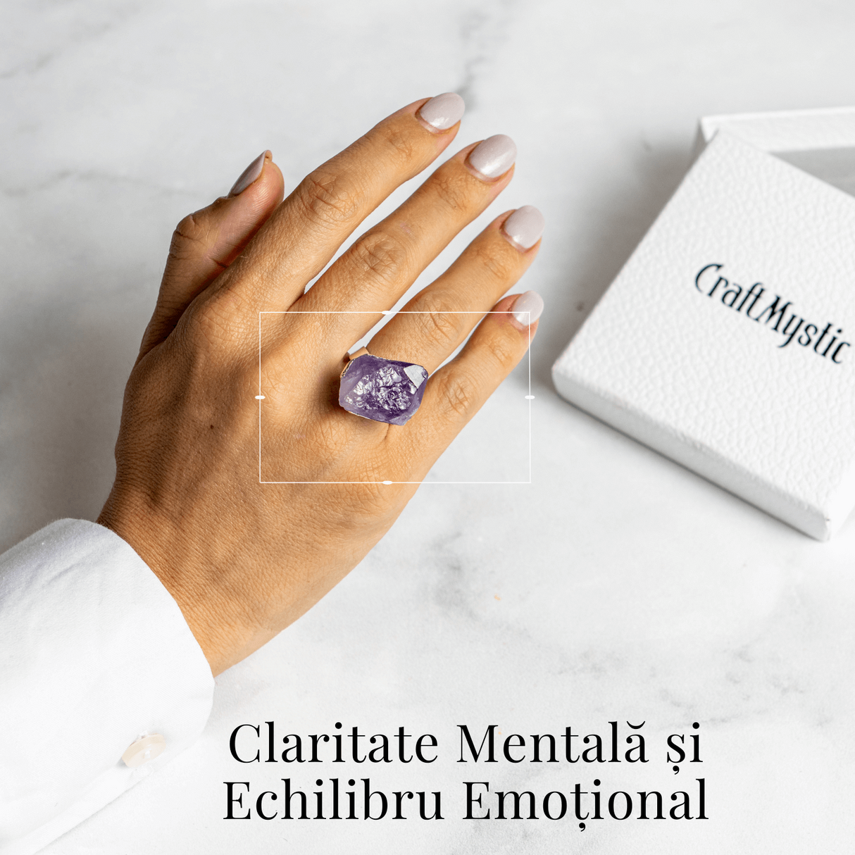 Inel argintiu ajustabil cu vart de Ametist natural, pentru calm si claritate