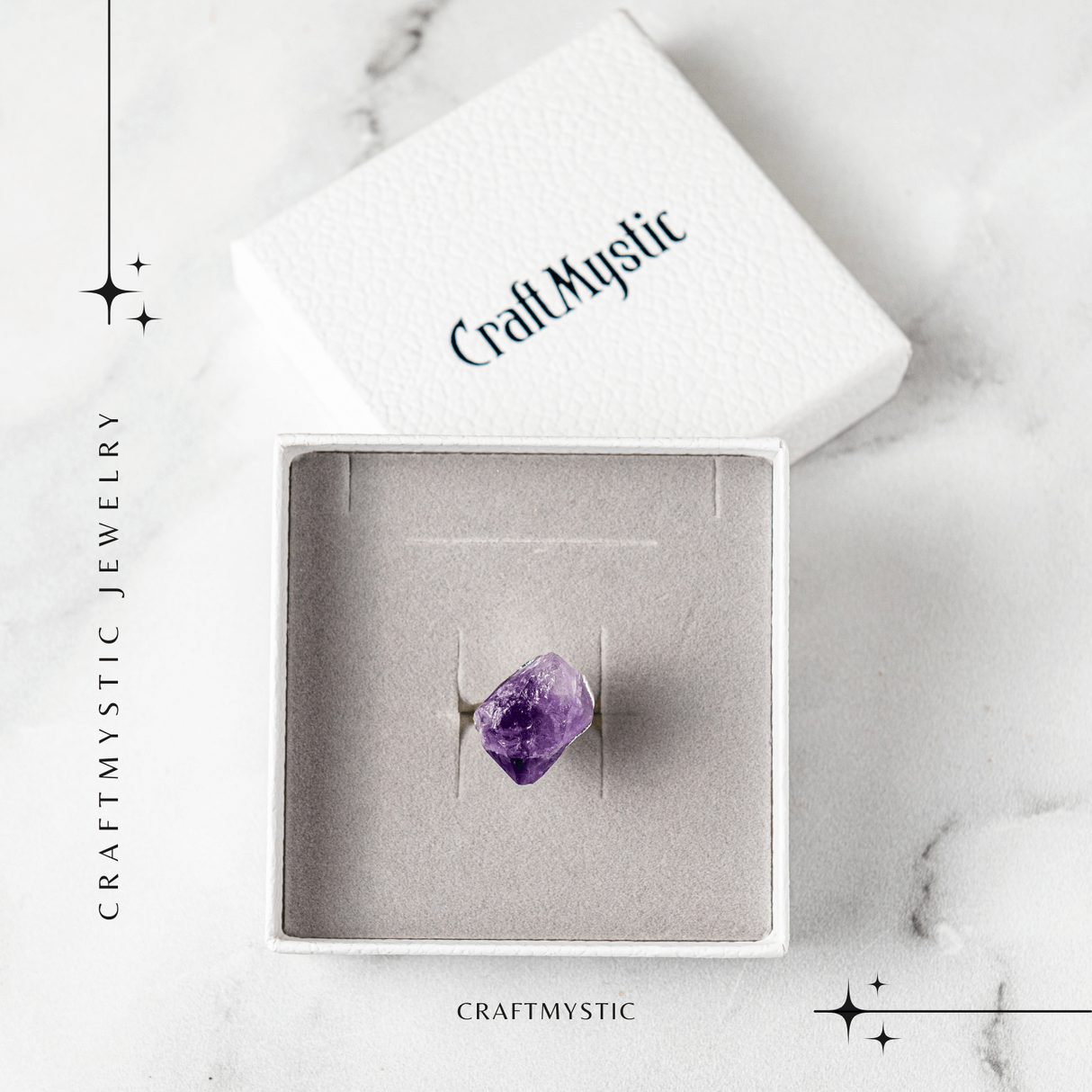 Inel argintiu ajustabil cu vart de Ametist natural, pentru calm si claritate